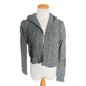 Womens CAbi Cable Knit 610 Hooded Charcoal Alpaca Open Cardigan Sweater - Sz S